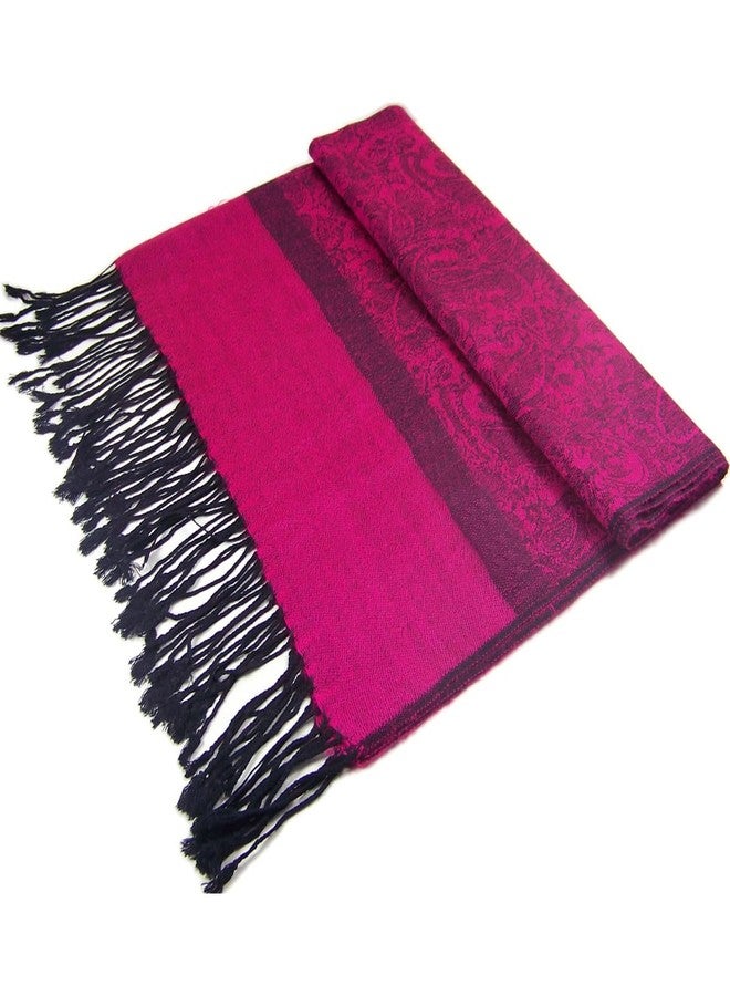 TZ Promise Jacquard Paisley Pashmina Shawl Wrap Elegant Double-Sided Two Tone Vintage Scarf (Hot Pink) - Image 3